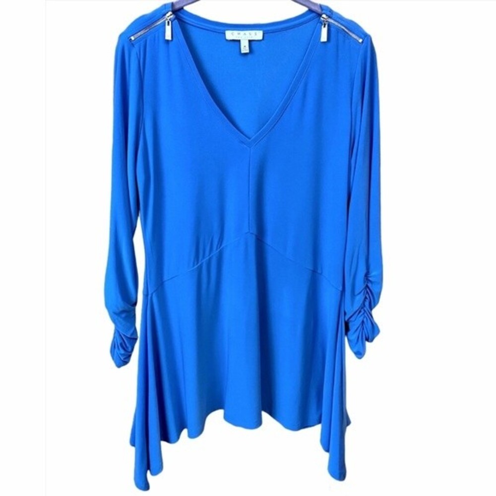 Chaus New York Blue High-Low V-Neck Blouse